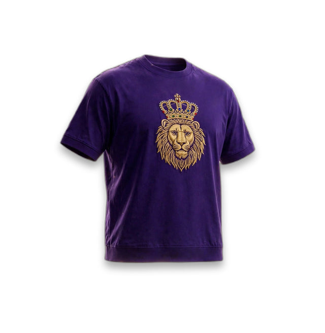 AKACHI Royal Purple Crowned Lion Tee — front view, luxury streetwear by AKACHILIFESTYLE
