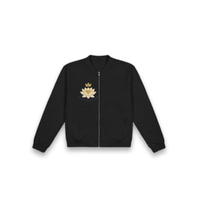 AKACHI OSHUN Water Lily Bomber — front view, luxury streetwear by AKACHILIFESTYLE