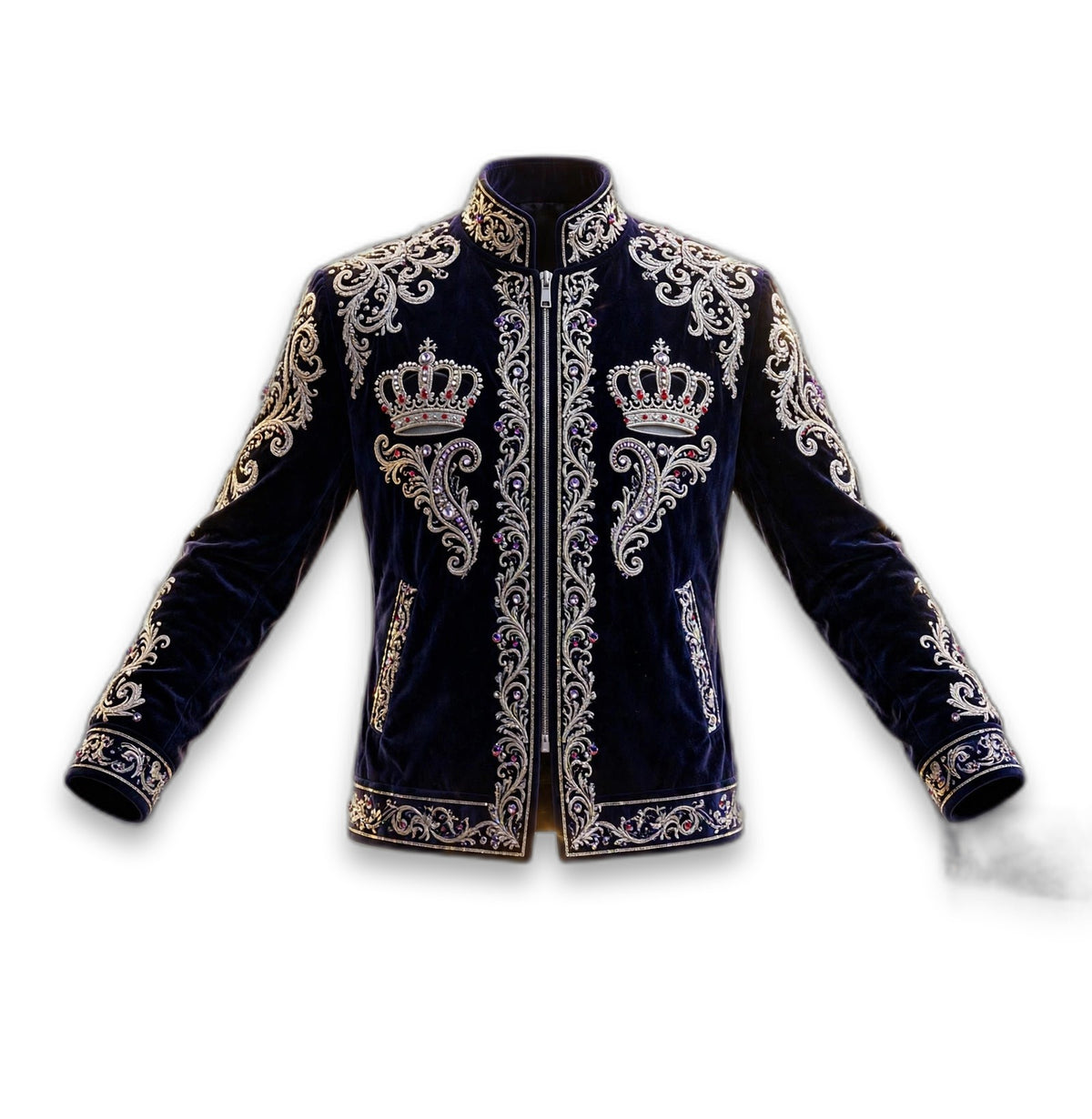 AKACHI Silver Baroque Crown Jacket – Midnight Navy
