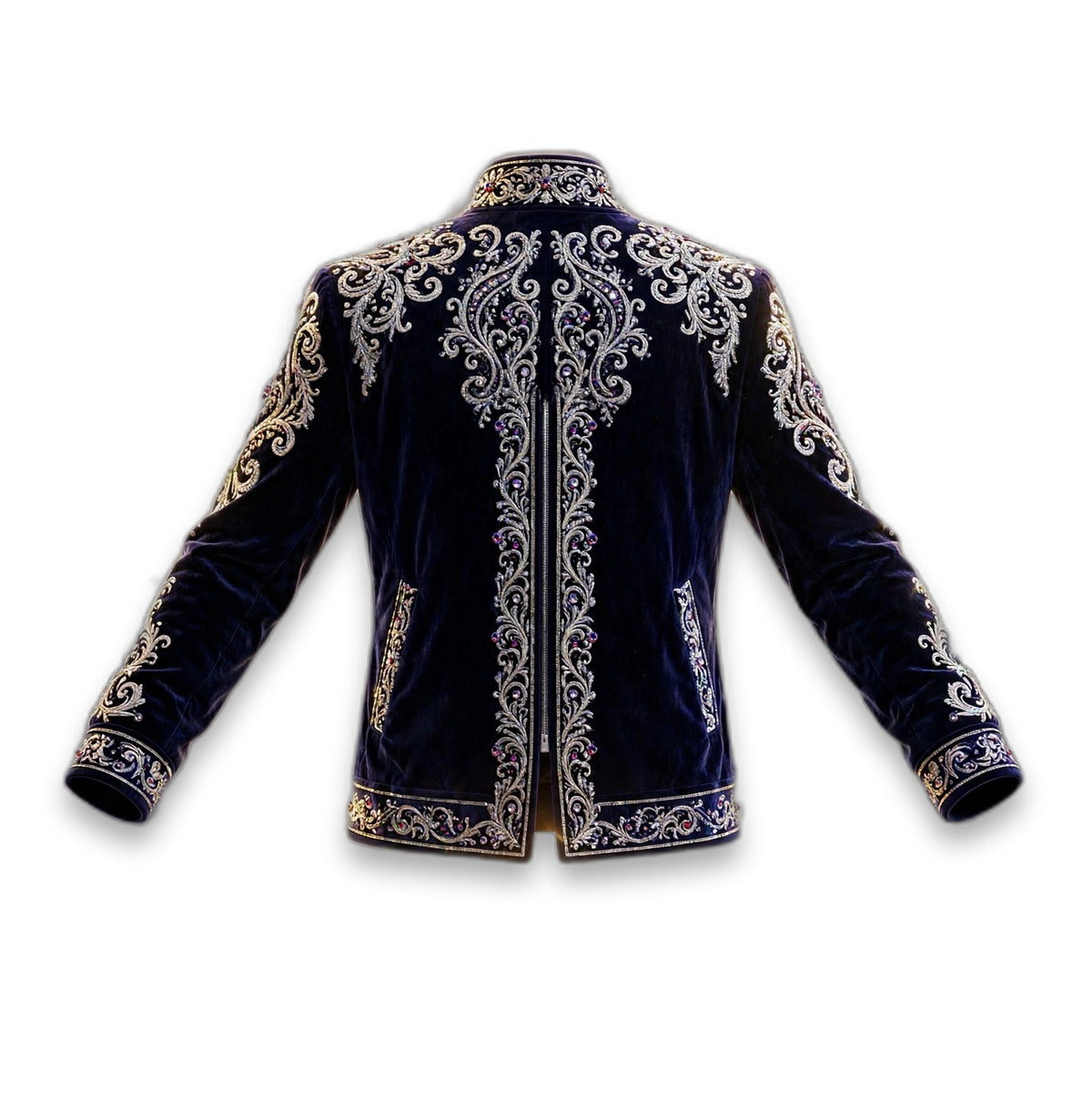 AKACHI Silver Baroque Crown Jacket – Midnight Navy