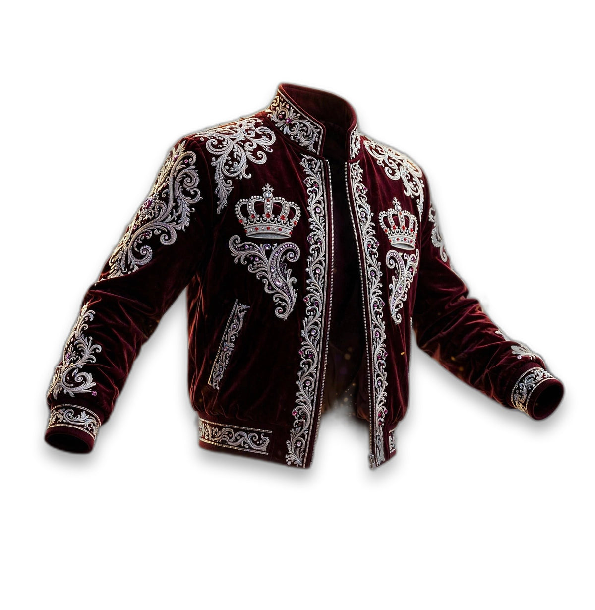 AKACHI Silver Baroque Crown Jacket – Burgundy
