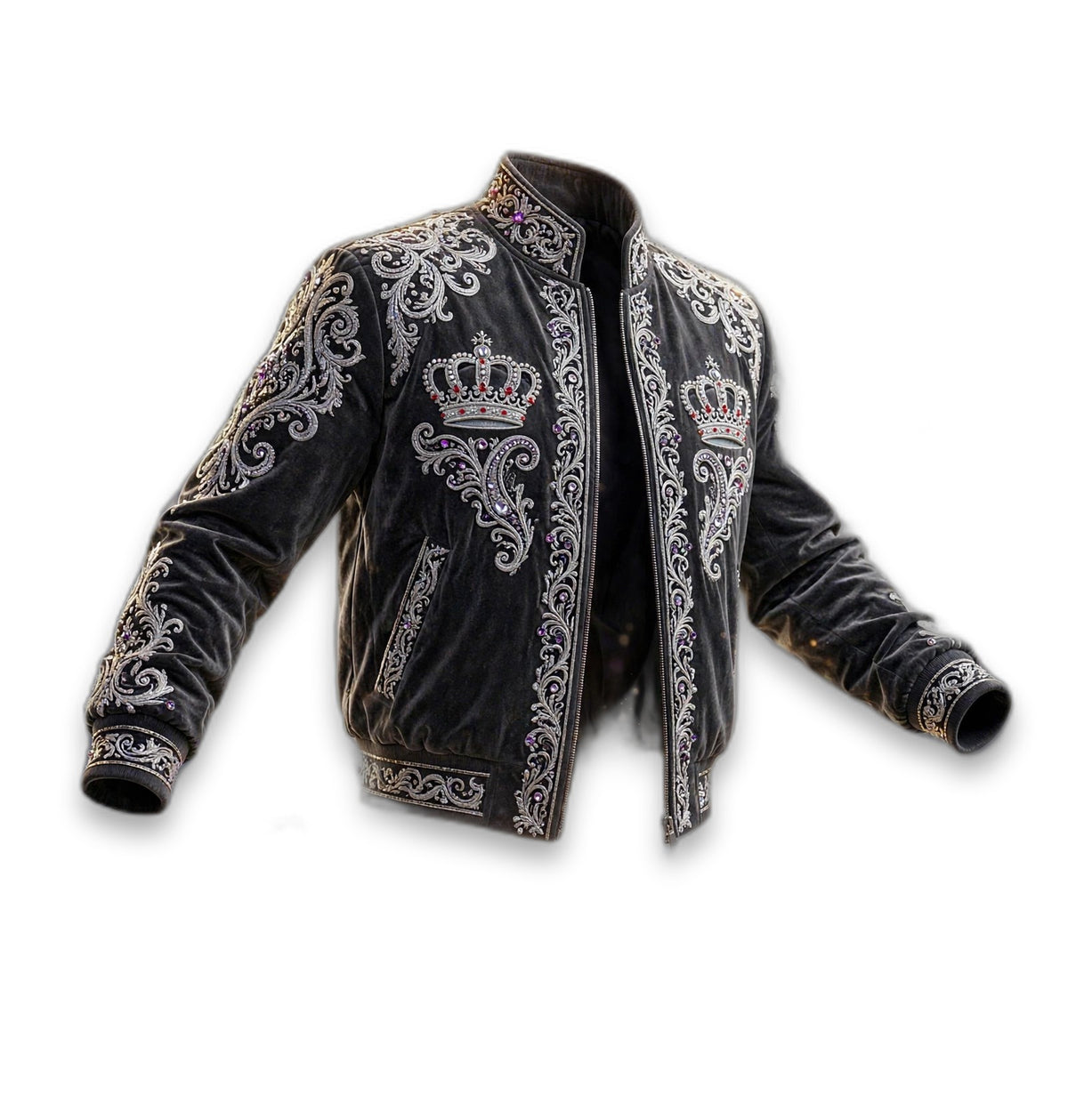 AKACHI Silver Baroque Crown Jacket – Charcoal