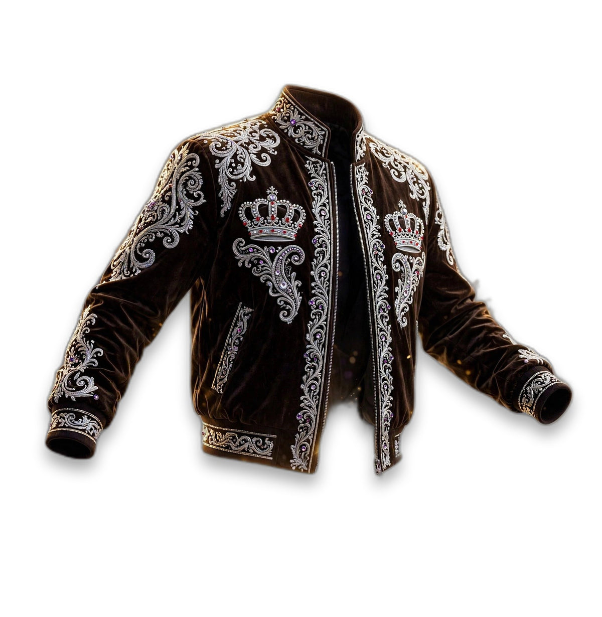 AKACHI Silver Baroque Crown Jacket – Espresso