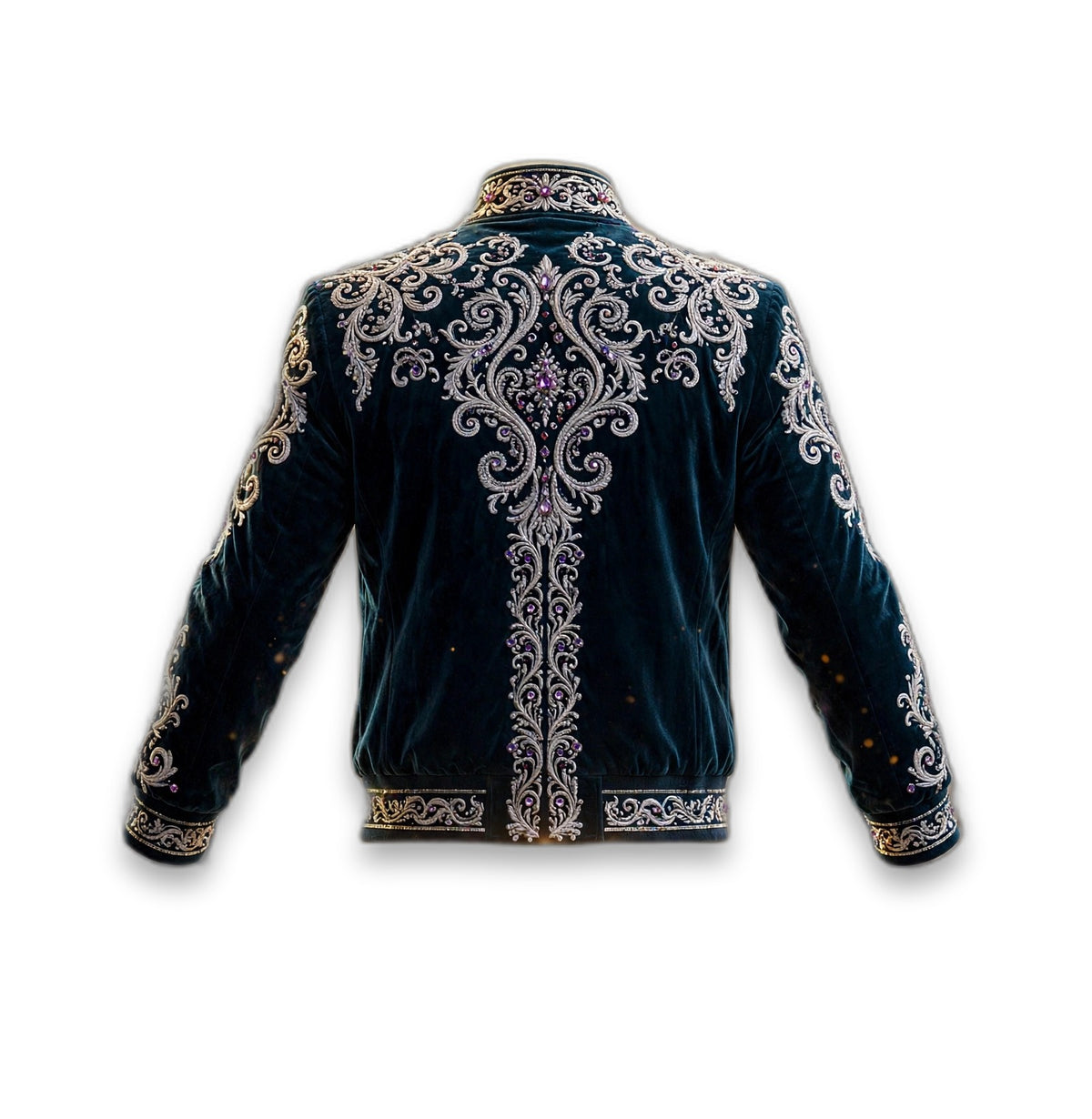 AKACHI Silver Baroque Crown Jacket – Deep Teal