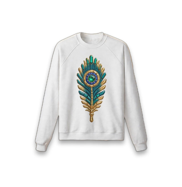 AKACHI OSHUN Peacock Plume Sweater — front view, luxury streetwear by AKACHILIFESTYLE