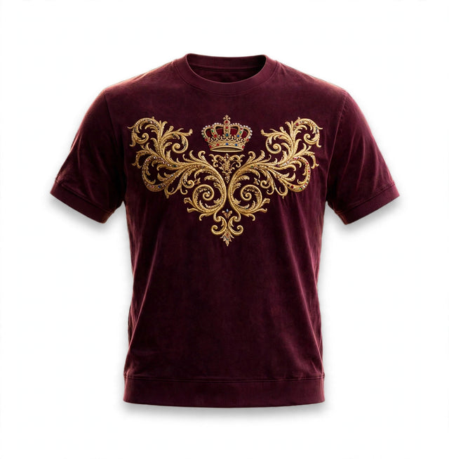 AKACHI Burgundy Baroque Tee — front view, luxury streetwear by AKACHILIFESTYLE