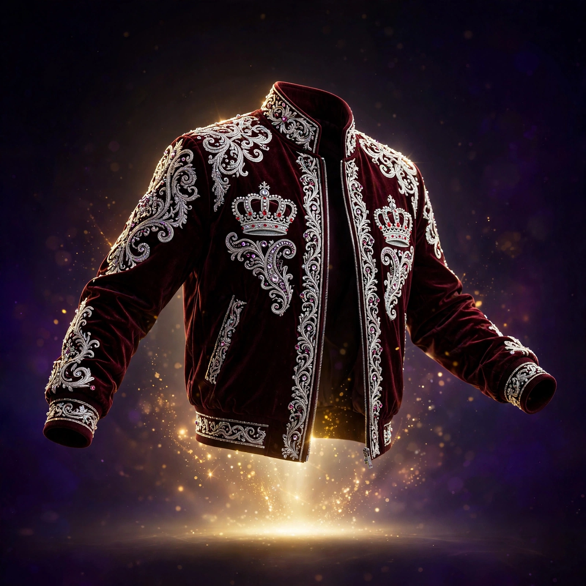 AKACHI Silver Baroque Crown Jacket – Burgundy – front