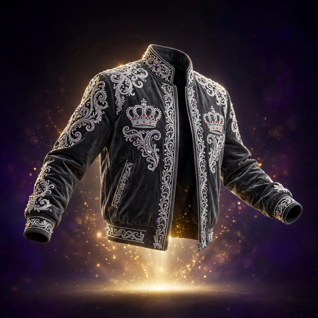 AKACHI Silver Baroque Crown Jacket – Charcoal – front