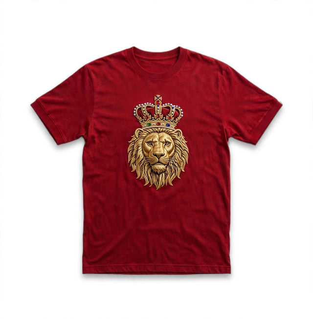 AKACHI Crimson Crowned Lion Tee — front view, luxury streetwear by AKACHILIFESTYLE