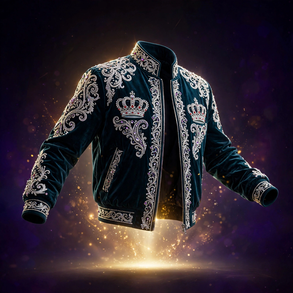 AKACHI Silver Baroque Crown Jacket – Deep Teal – front