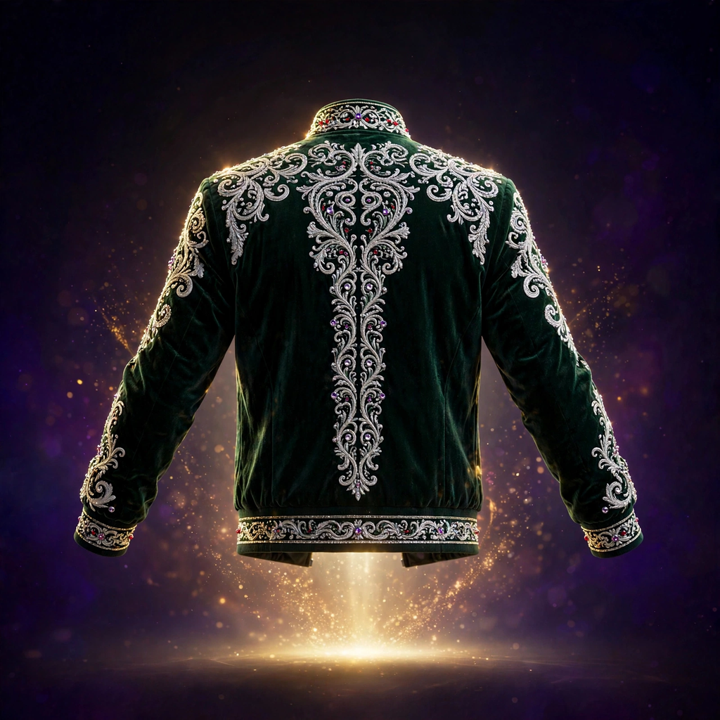 AKACHI Silver Baroque Crown Jacket – Forest Emerald – back