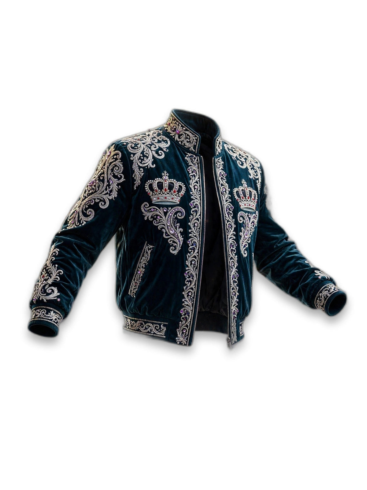 AKACHI Silver Baroque Crown Jacket – Deep Teal - padded product shot