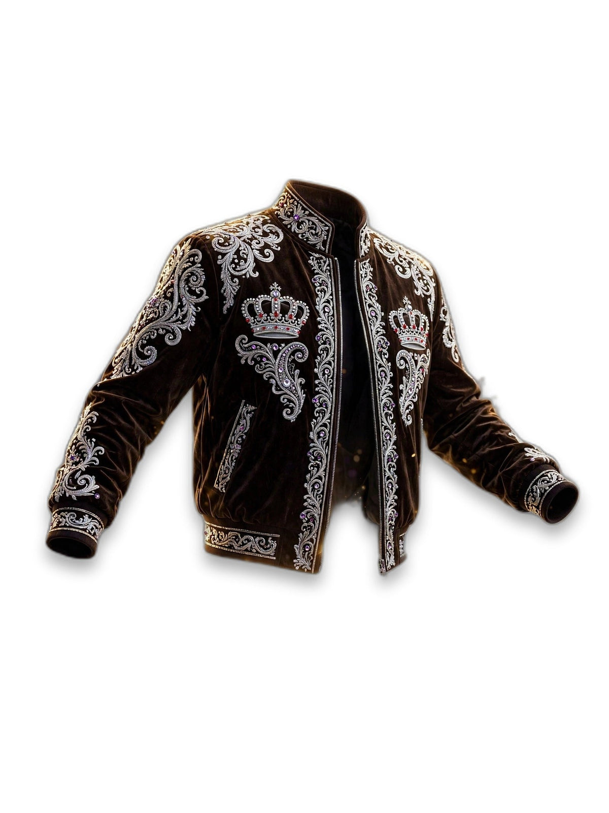 AKACHI Silver Baroque Crown Jacket – Espresso - padded product shot