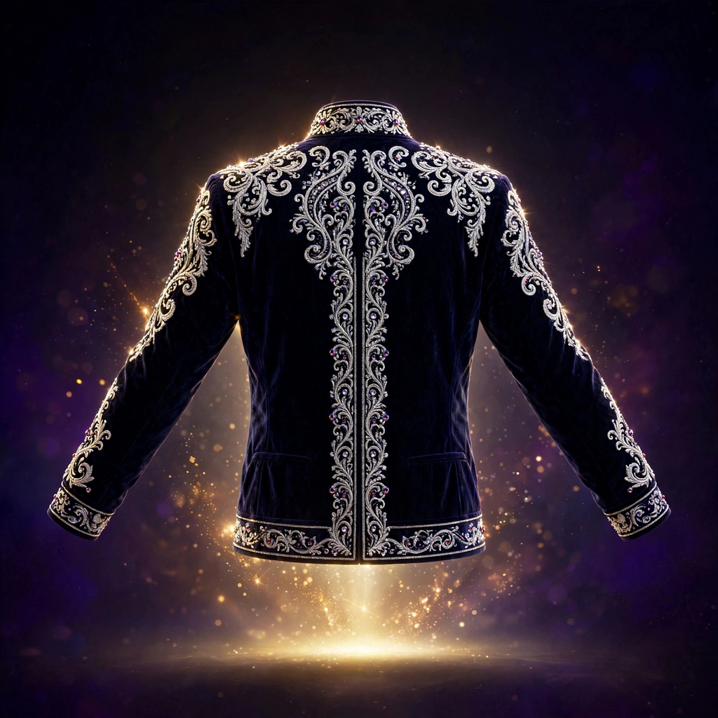 AKACHI Silver Baroque Crown Jacket – Midnight Navy – back