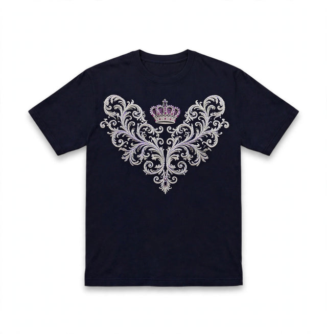 AKACHI Midnight Navy Silver Baroque Tee — front view, luxury streetwear by AKACHILIFESTYLE