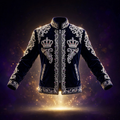 AKACHI Silver Baroque Crown Jacket – Midnight Navy – front