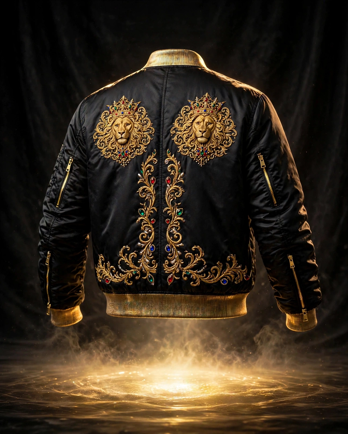 AKACHI Onyx Gold Baroque Crown Bomber – back