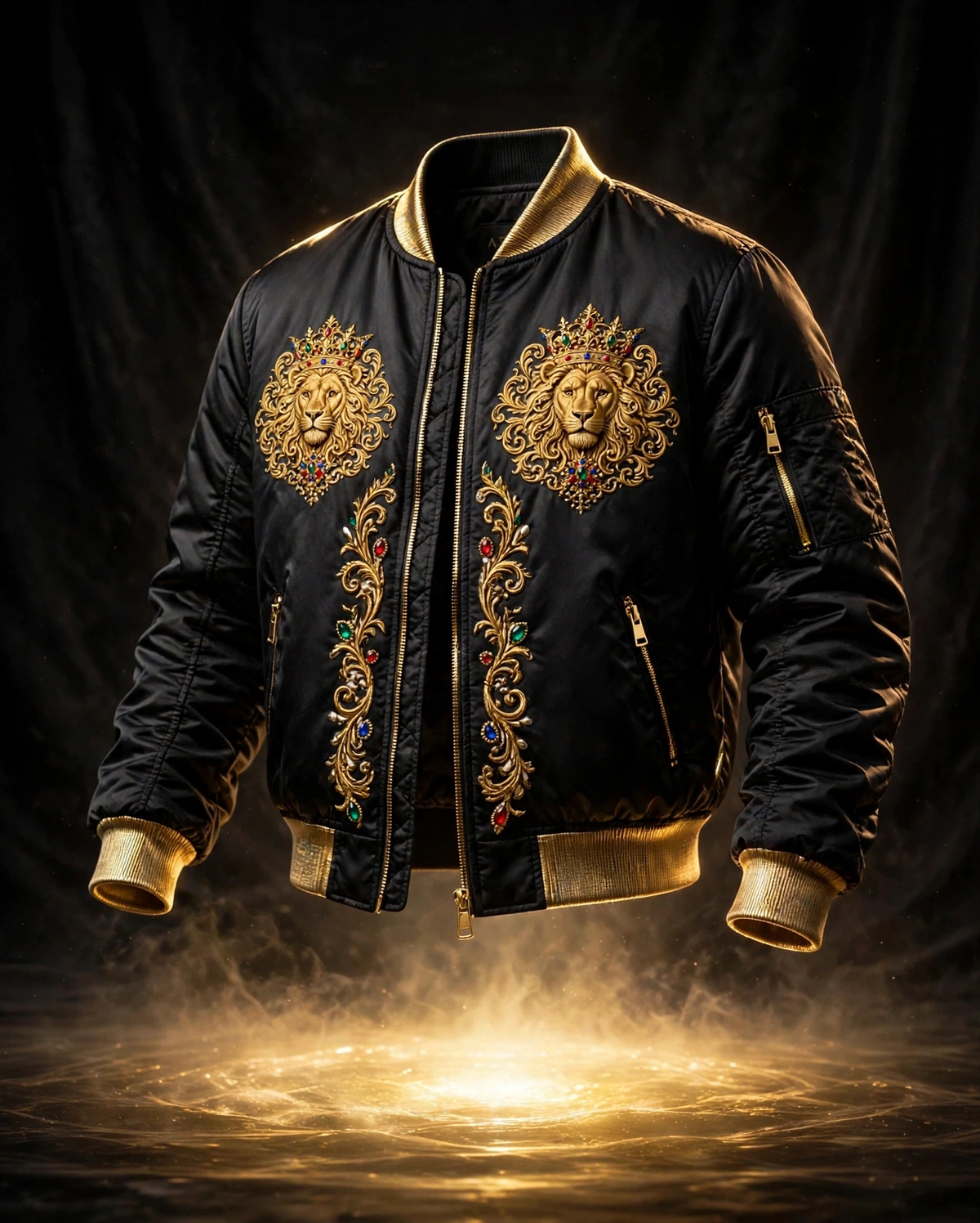 AKACHI Onyx Gold Baroque Crown Bomber – front