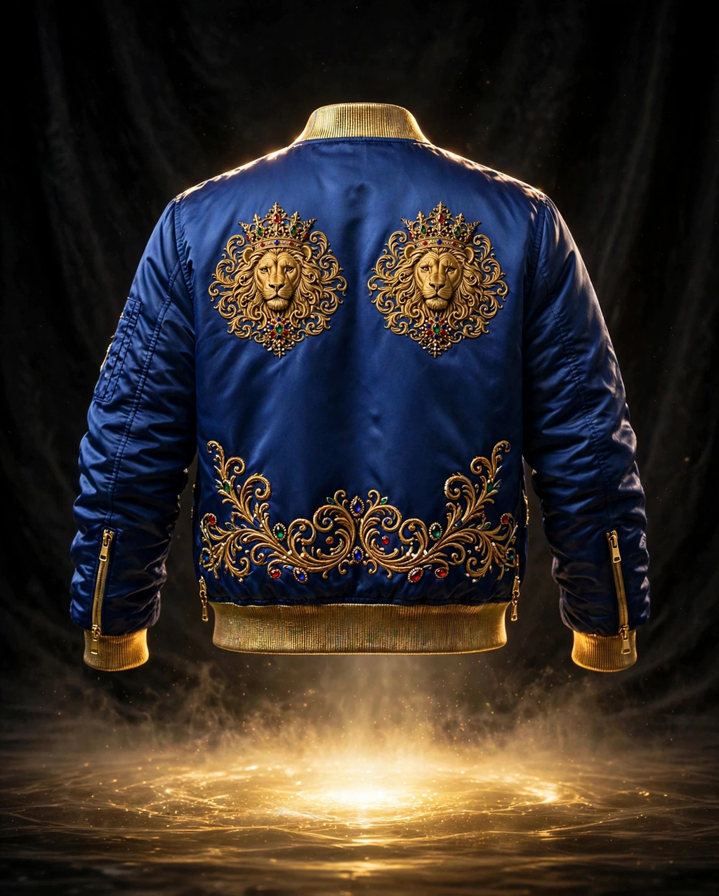AKACHI Royal Blue Baroque Crown Bomber – back
