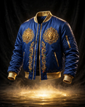 AKACHI Royal Blue Baroque Crown Bomber – front