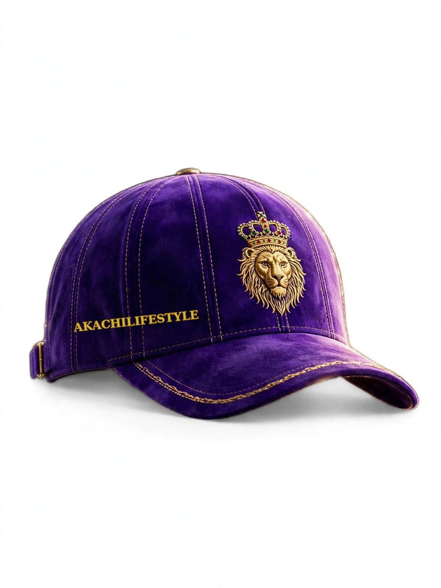Royal Purple Crowned Lion Cap - AKACHILIFESTYLE side text