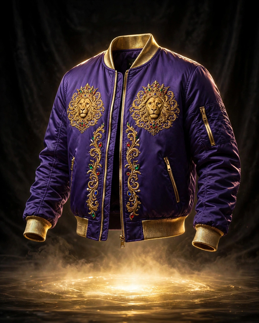 AKACHI Royal Purple Baroque Crown Bomber – front