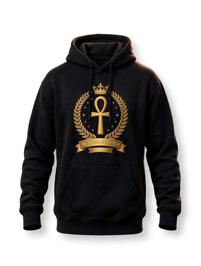 AKACHI Sovereign Ankh Hoodie — front view, luxury streetwear by AKACHILIFESTYLE